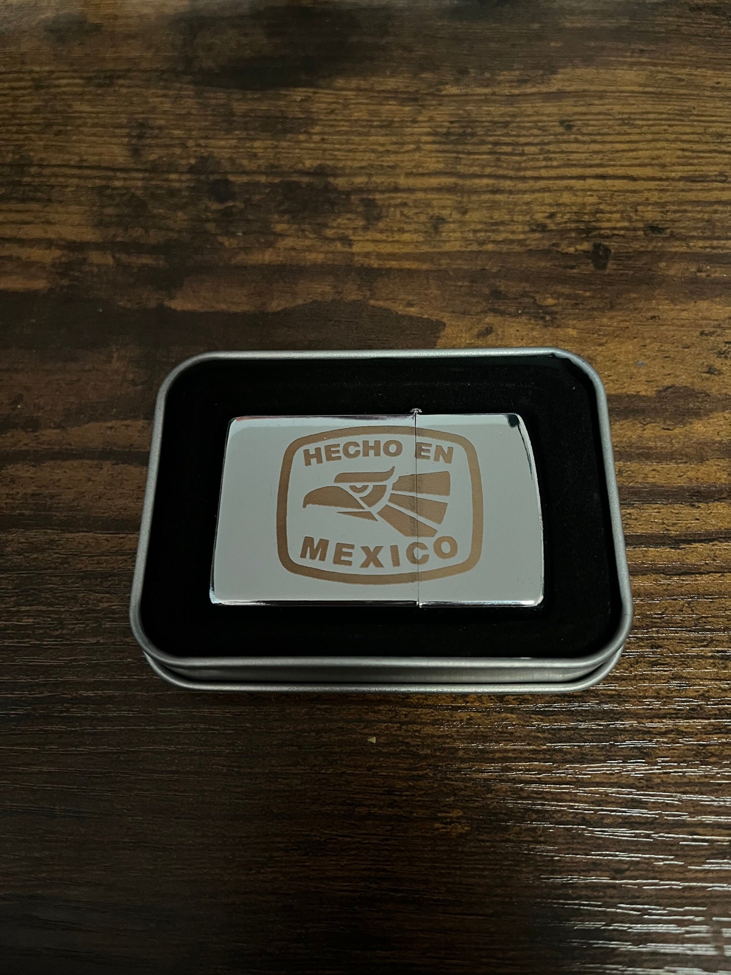 Engraved Mexican Steel Lighter - "Hecho en Mexico" Flip Oil Lighter