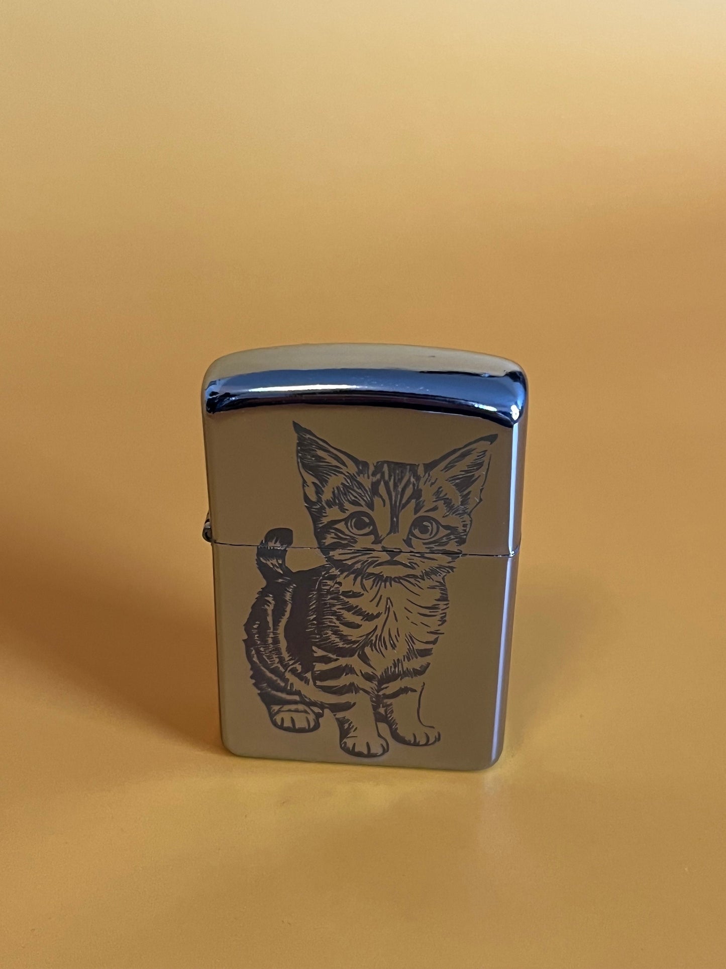 Engraved Kitten Lighter Case - Steel Flip Oil Cat Lighter, Perfect Gift for Cat Lovers