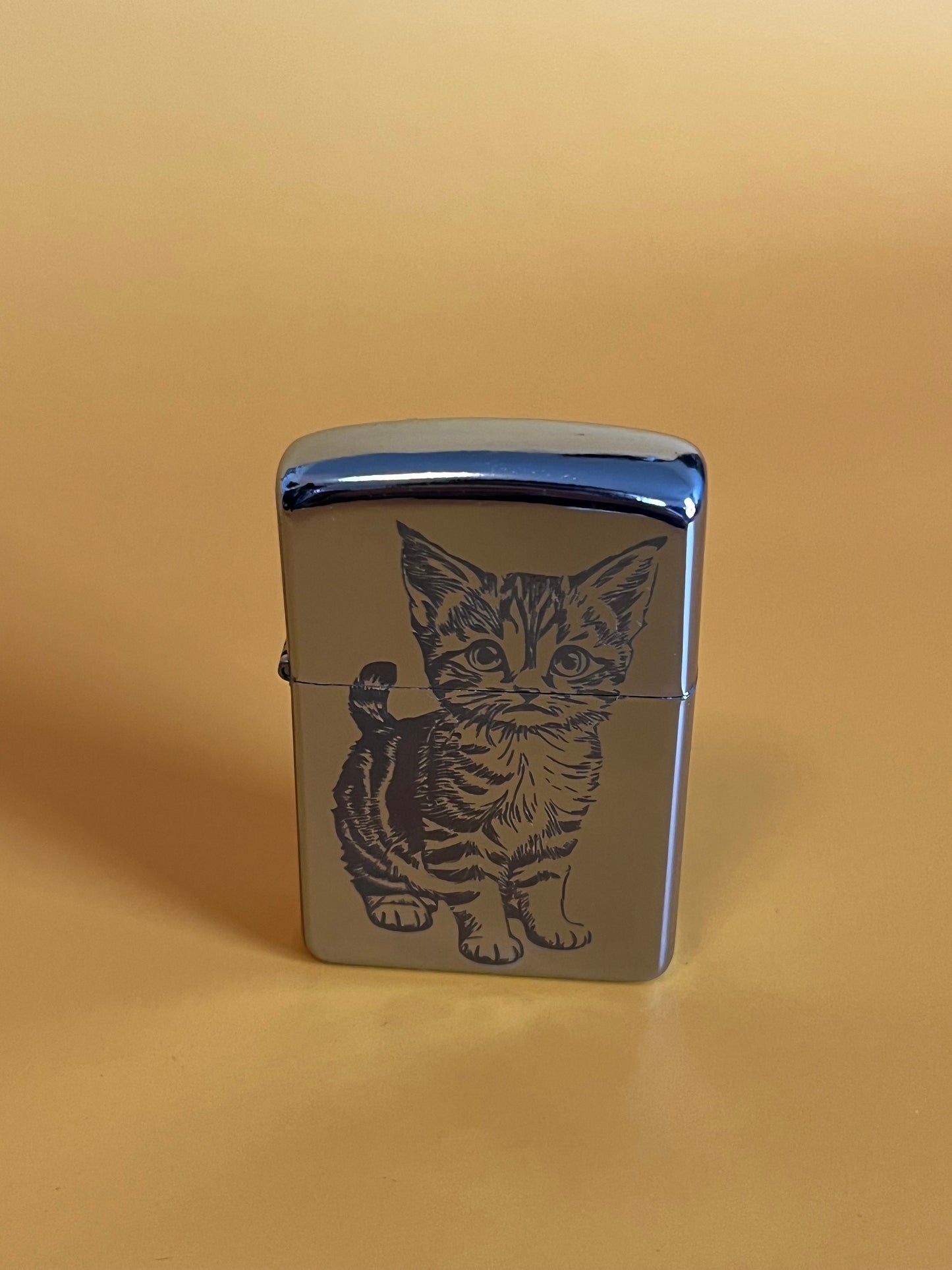 Engraved Kitten Lighter Case - Steel Flip Oil Cat Lighter, Perfect Gift for Cat Lovers