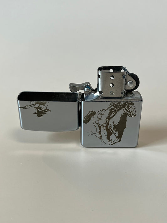 Engraved Cowboy Lighter Case - Steel Flip Oil Lighter