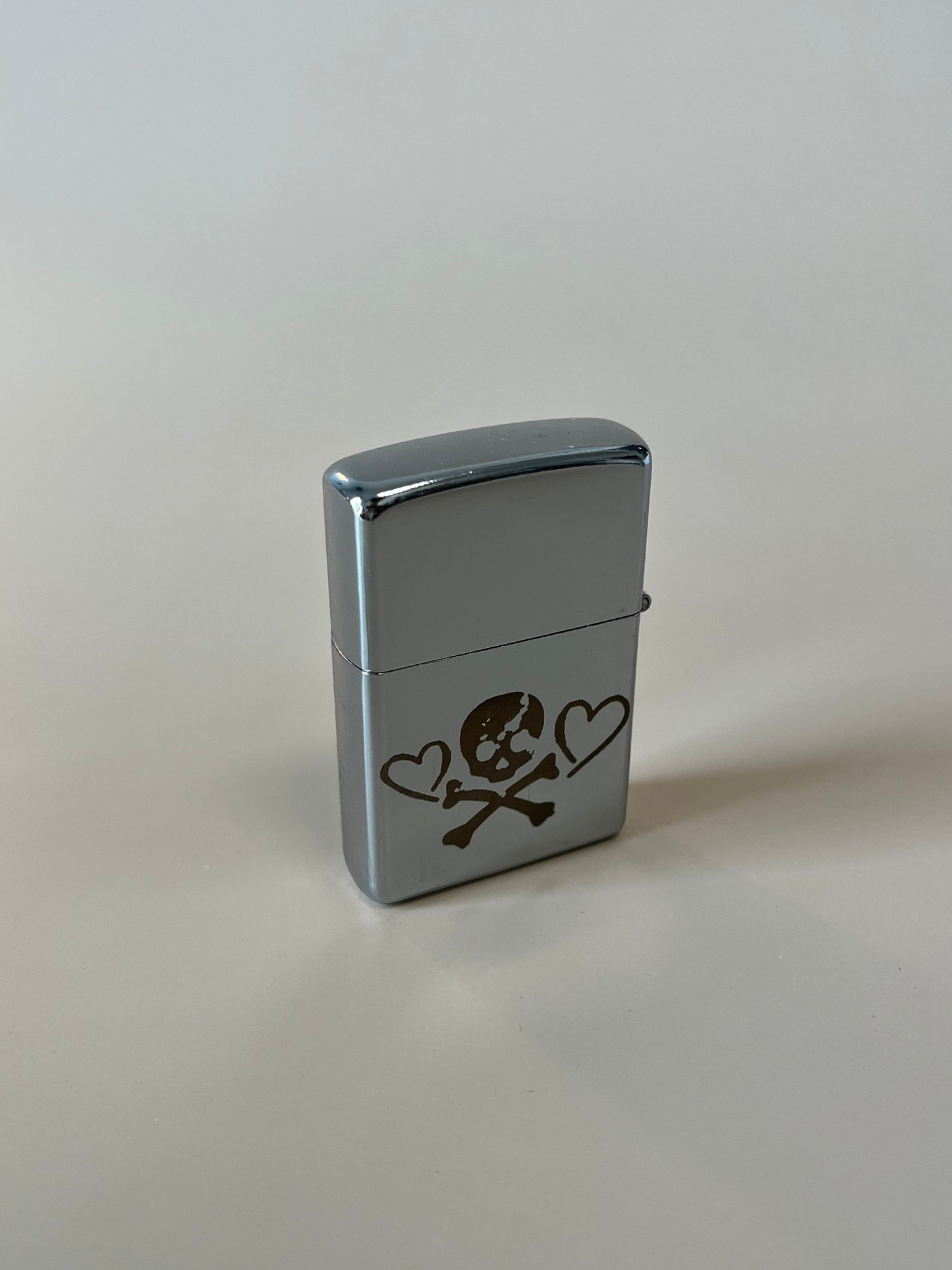 Heart Skull & Bones Engraved Lighter Case - Steel Flip Oil Lighter