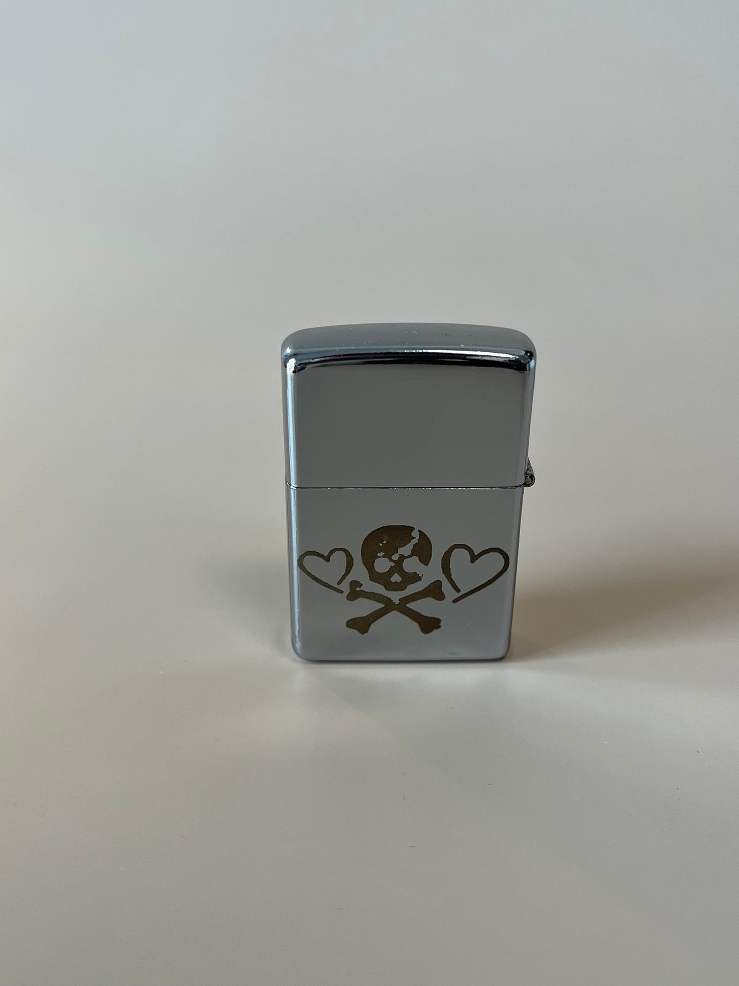 Heart Skull & Bones Engraved Lighter Case - Steel Flip Oil Lighter