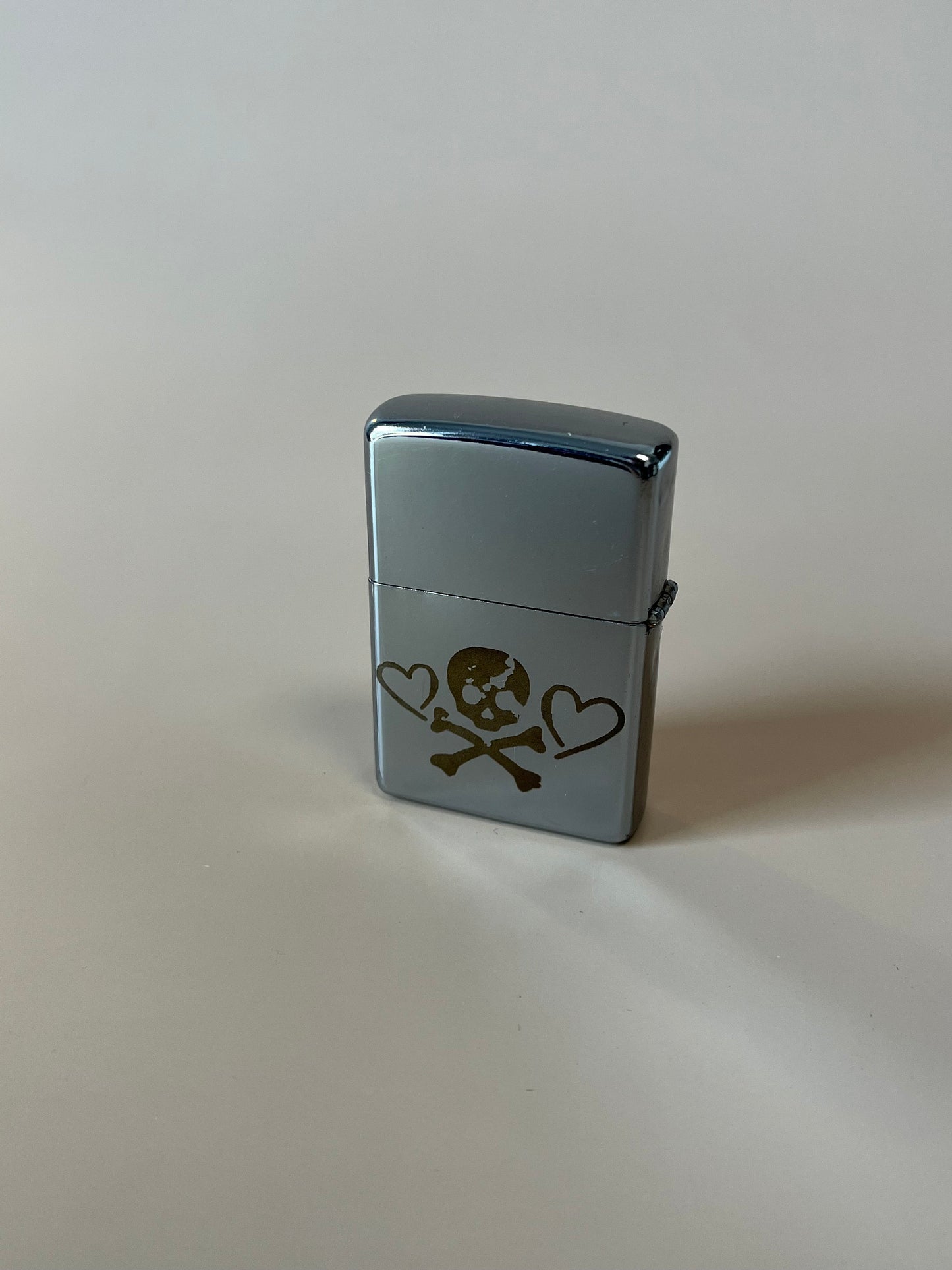 Heart Skull & Bones Engraved Lighter Case - Steel Flip Oil Lighter