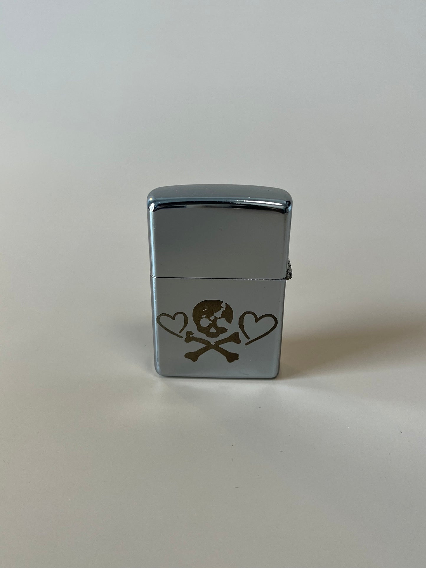 Heart Skull & Bones Engraved Lighter Case - Steel Flip Oil Lighter