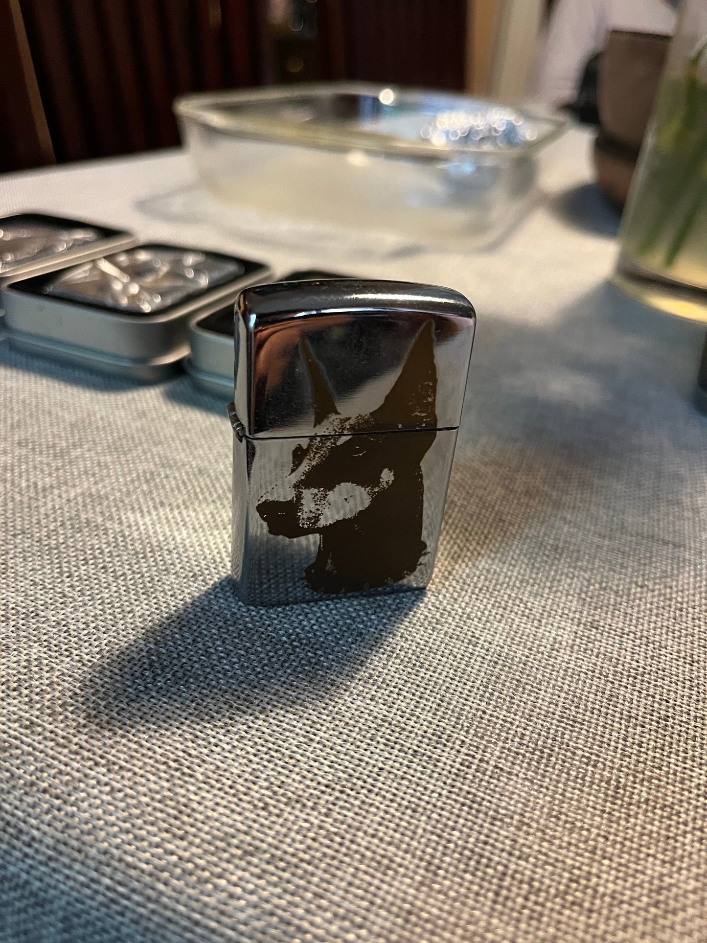 Doberman Lighter Case Artwork - Engraved Dog Lover Steel Flip Oil Lighter