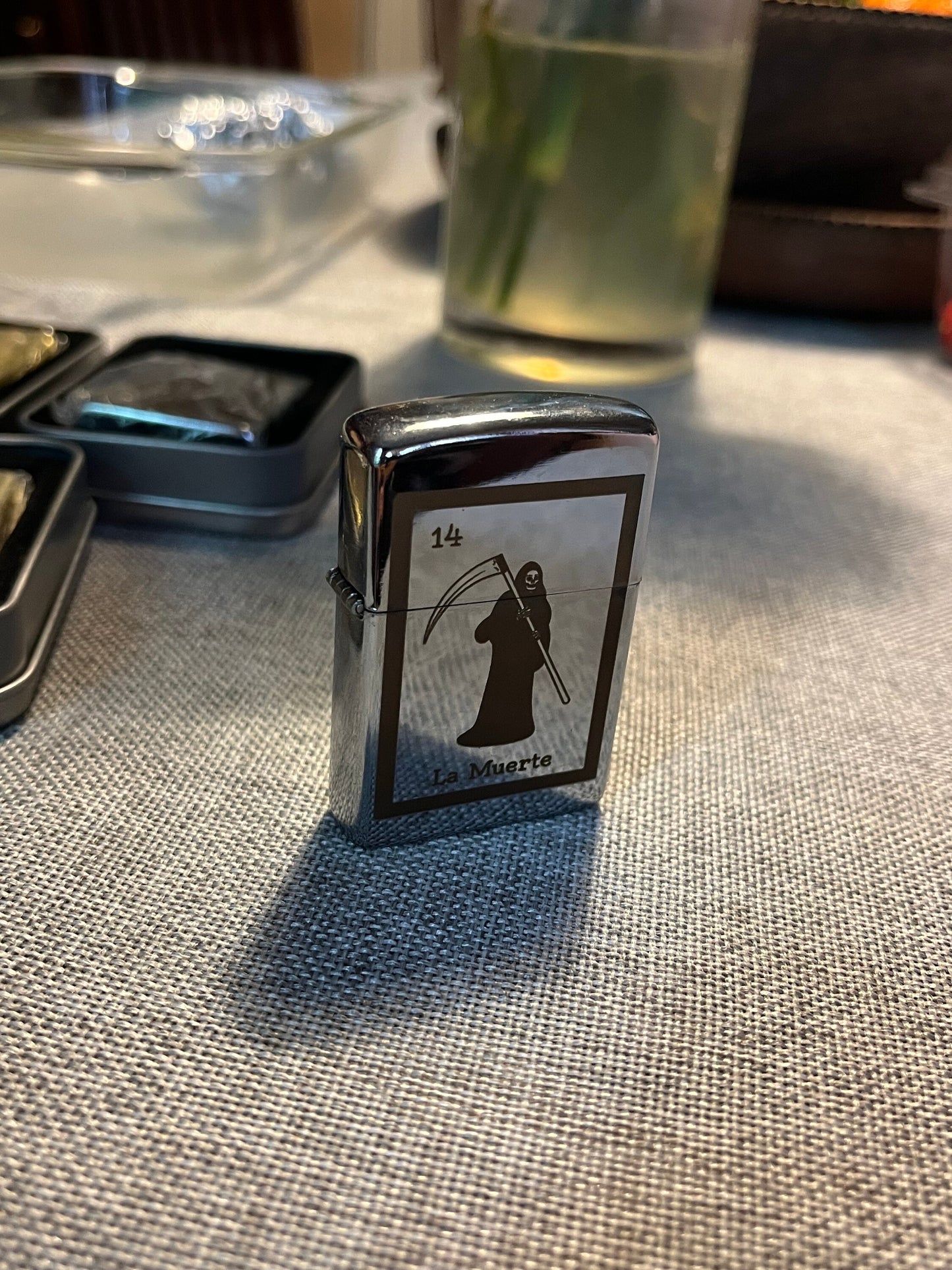 Engraved Lotería Edition Lighter Case "La Muerte" Vintage Style Windproof Steel Lighter