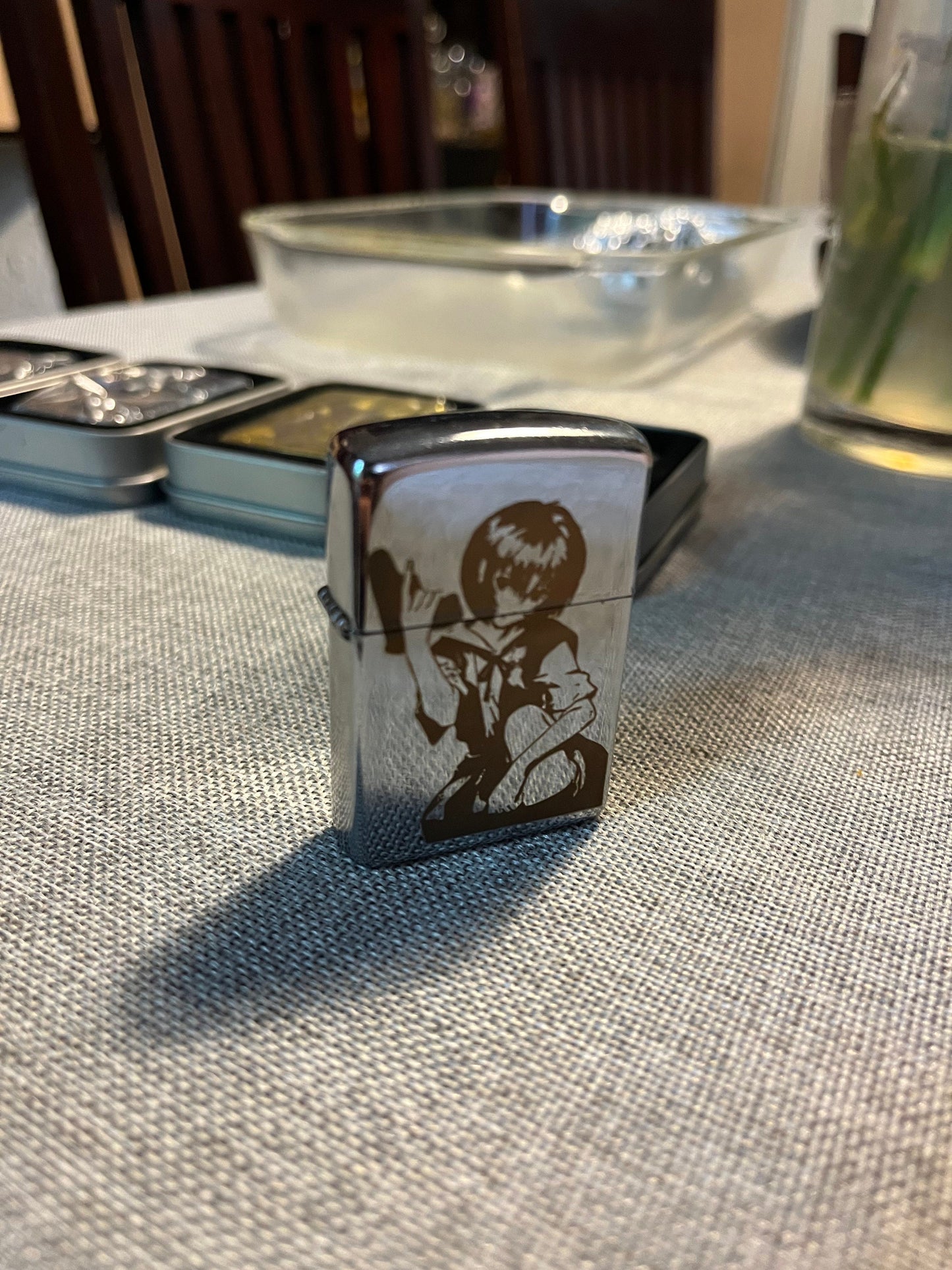 Anime Girl Engraved Steel Lighter Case - Vintage Style Y2K Lighter Case