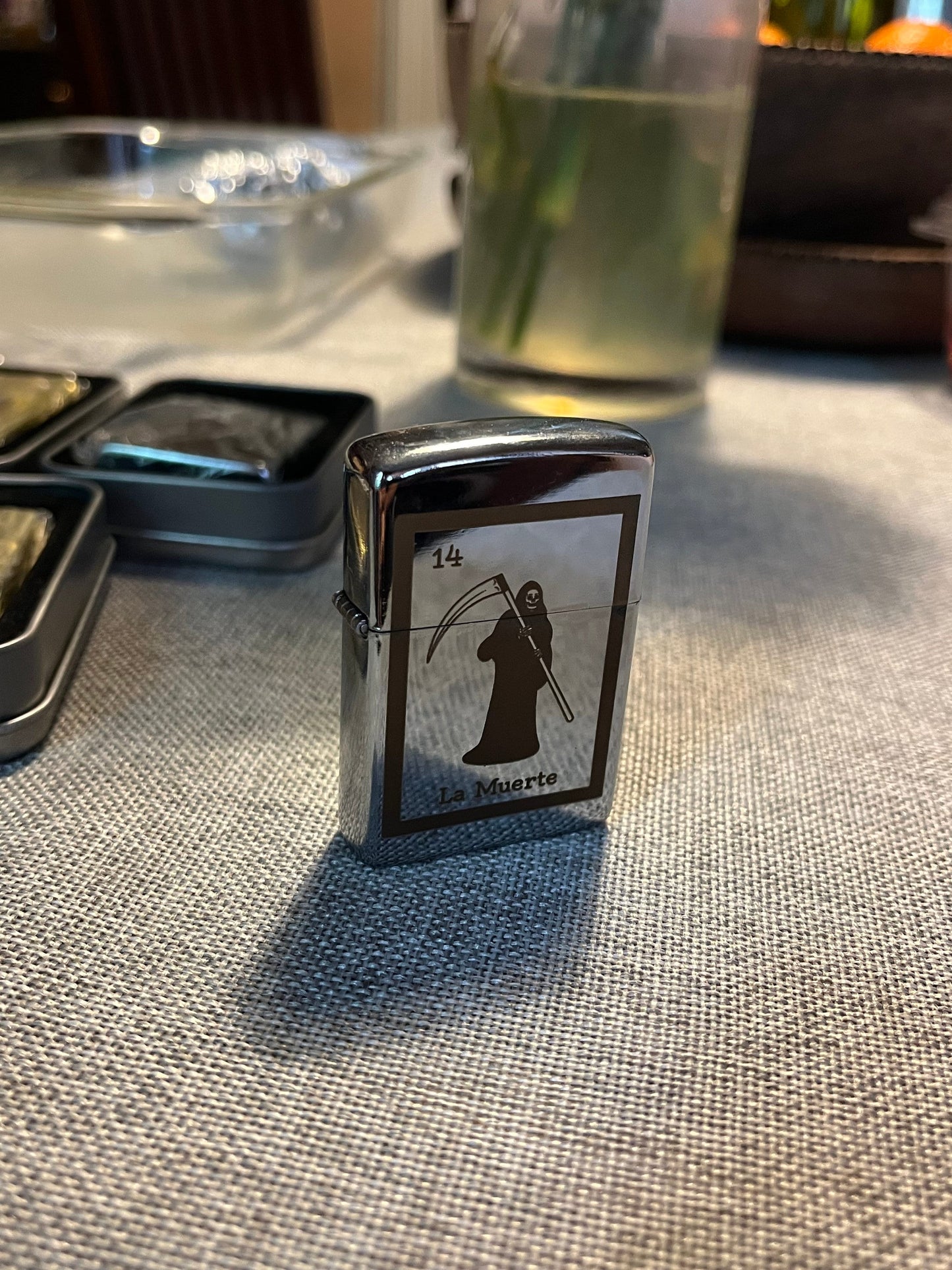 Engraved Lotería Edition Lighter Case "La Muerte" Vintage Style Windproof Steel Lighter