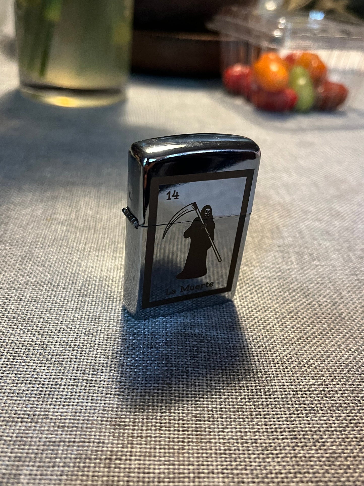 Engraved Lotería Edition Lighter Case "La Muerte" Vintage Style Windproof Steel Lighter