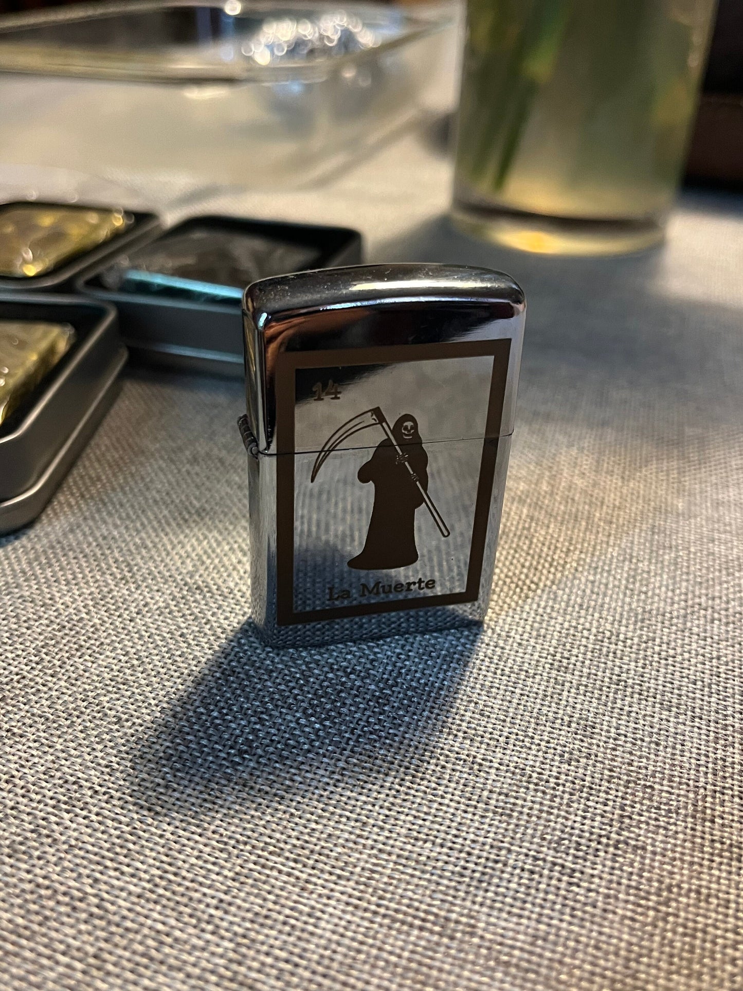 Engraved Lotería Edition Lighter Case "La Muerte" Vintage Style Windproof Steel Lighter