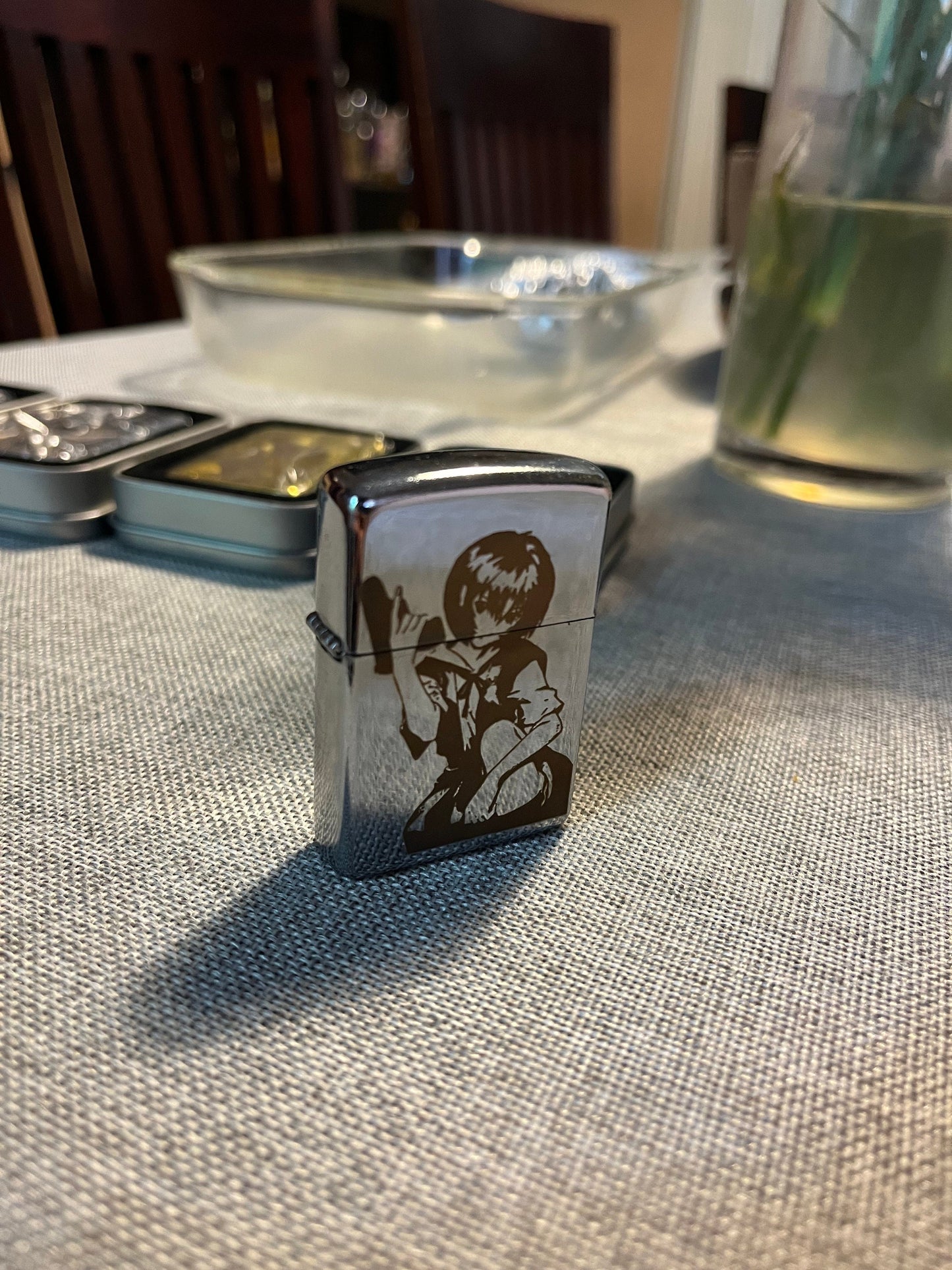 Anime Girl Engraved Steel Lighter Case - Vintage Style Y2K Lighter Case