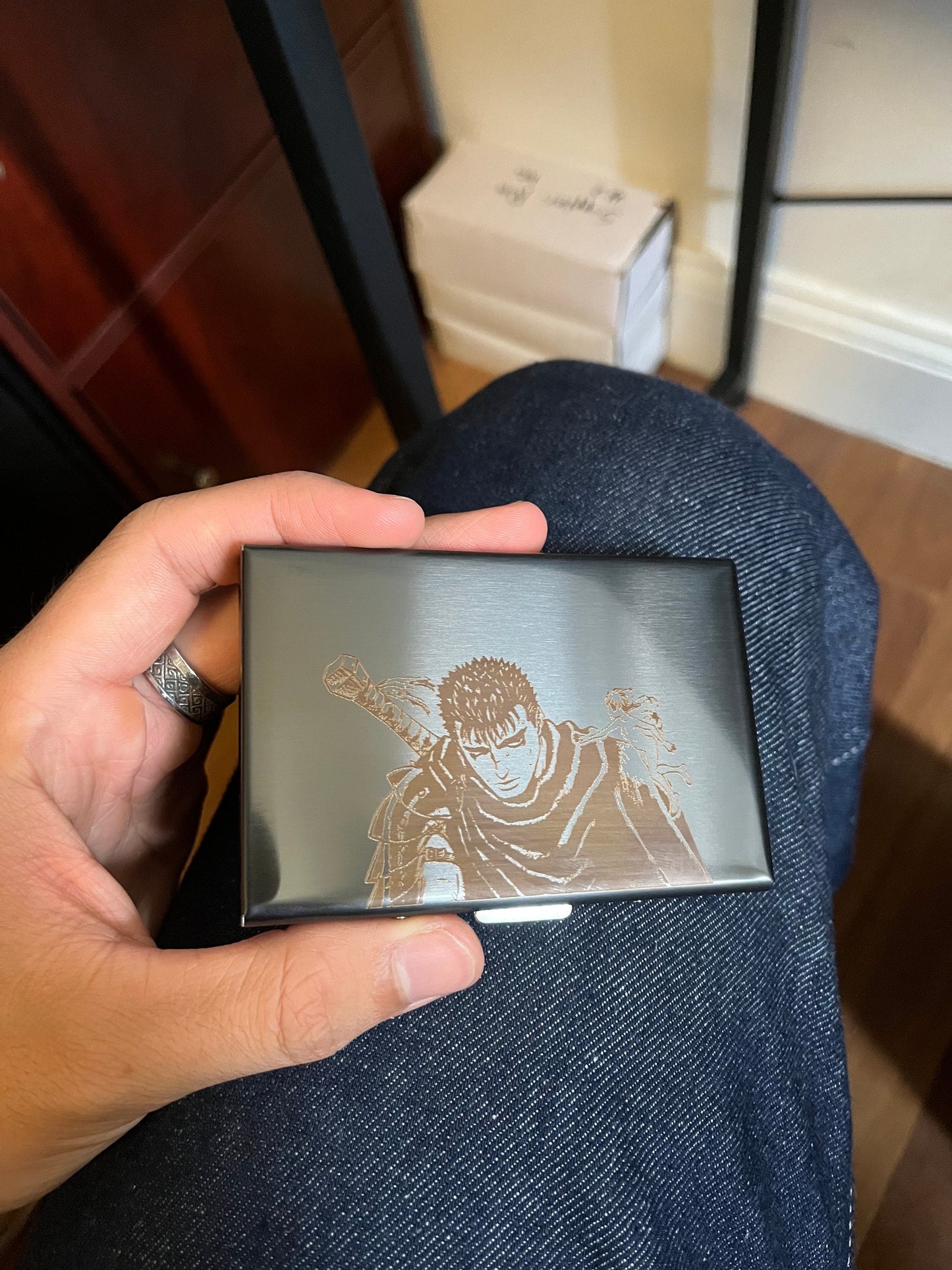 Berserk Guts Engraved Card Holder Wallet, Business Card Case, Metal Card Holder