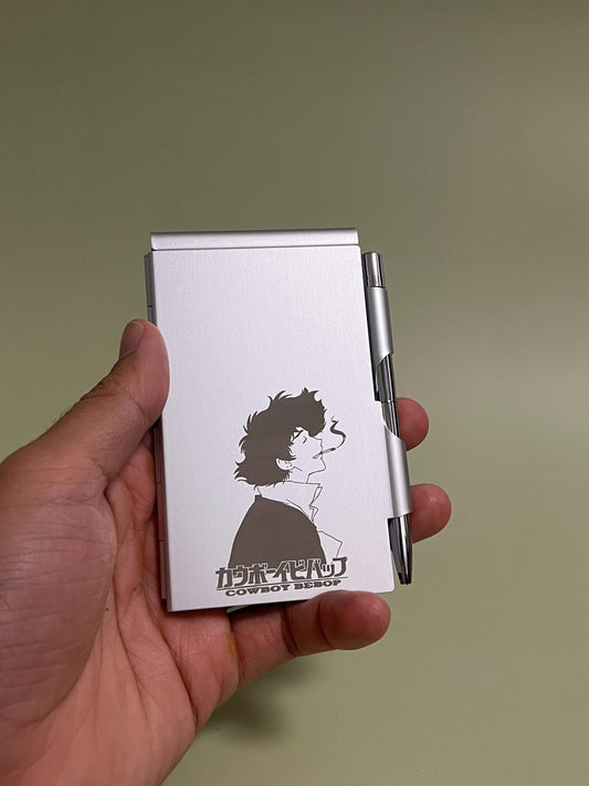 Cowboy Bebop Pocketbook Vintage Style, Engraved Spike Aluminum Pocket Notebook Case