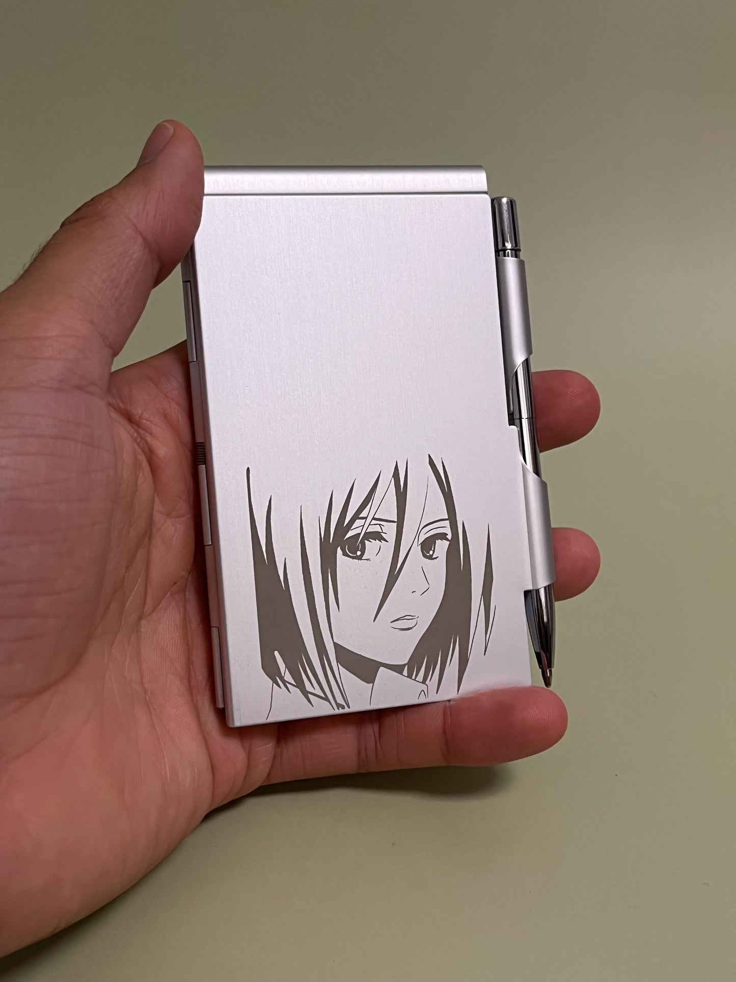 Anime Pocket Notebook, Engraved Mikasaaa Aluminum Pocket Book Case & Pen