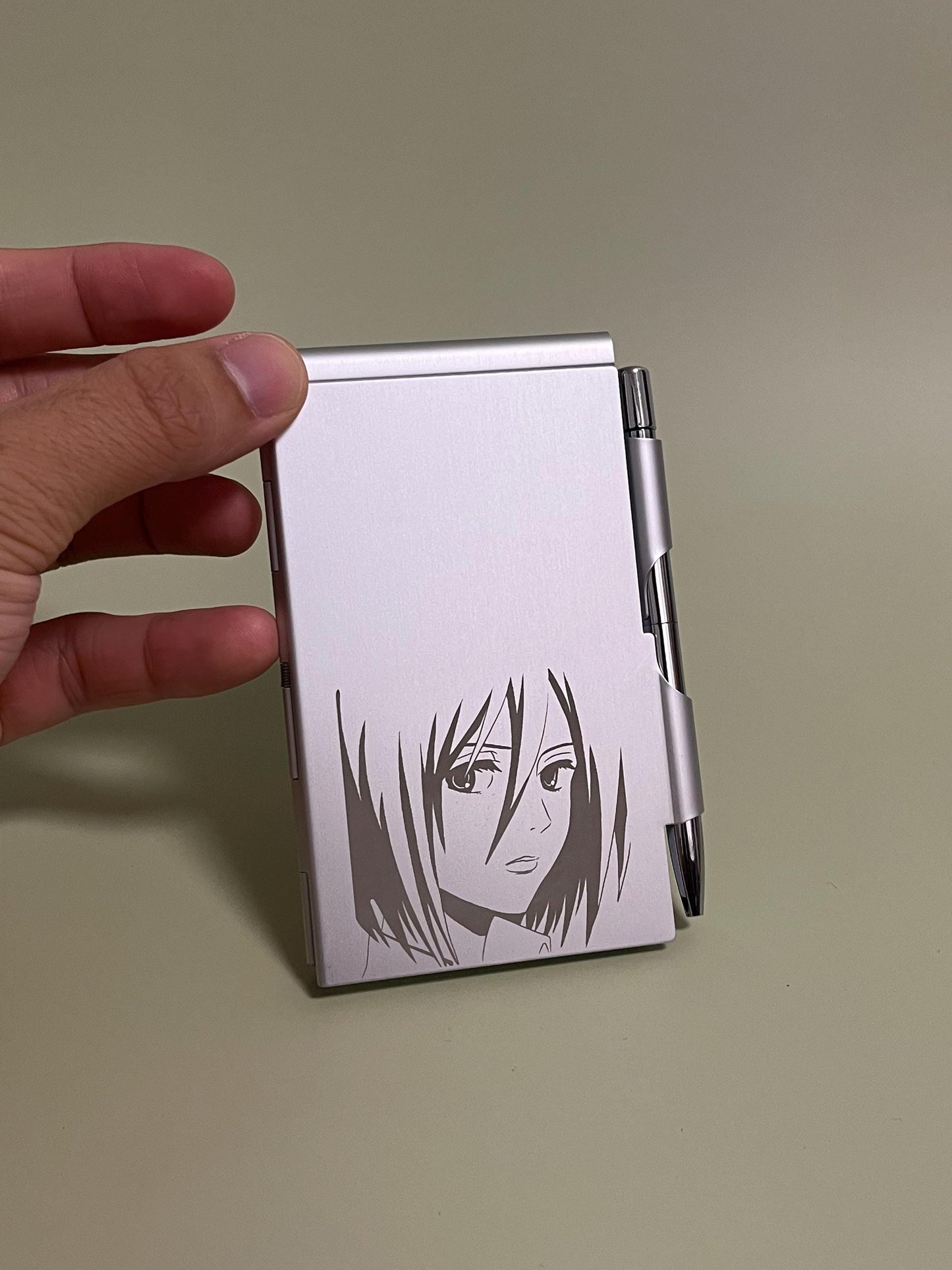 Anime Pocket Notebook, Engraved Mikasaaa Aluminum Pocket Book Case & Pen