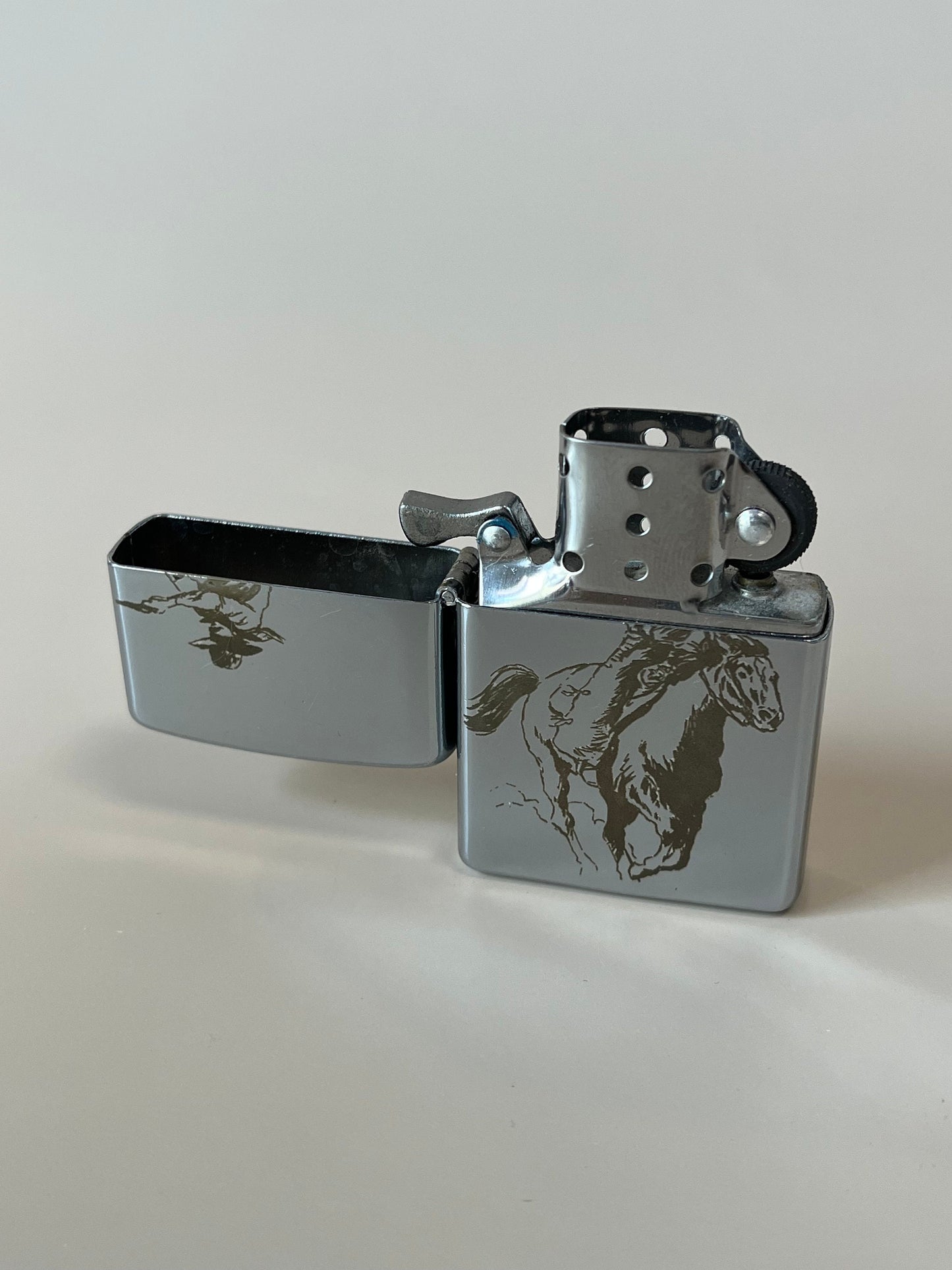 Engraved Cowboy Lighter Case - Steel Flip Oil Lighter