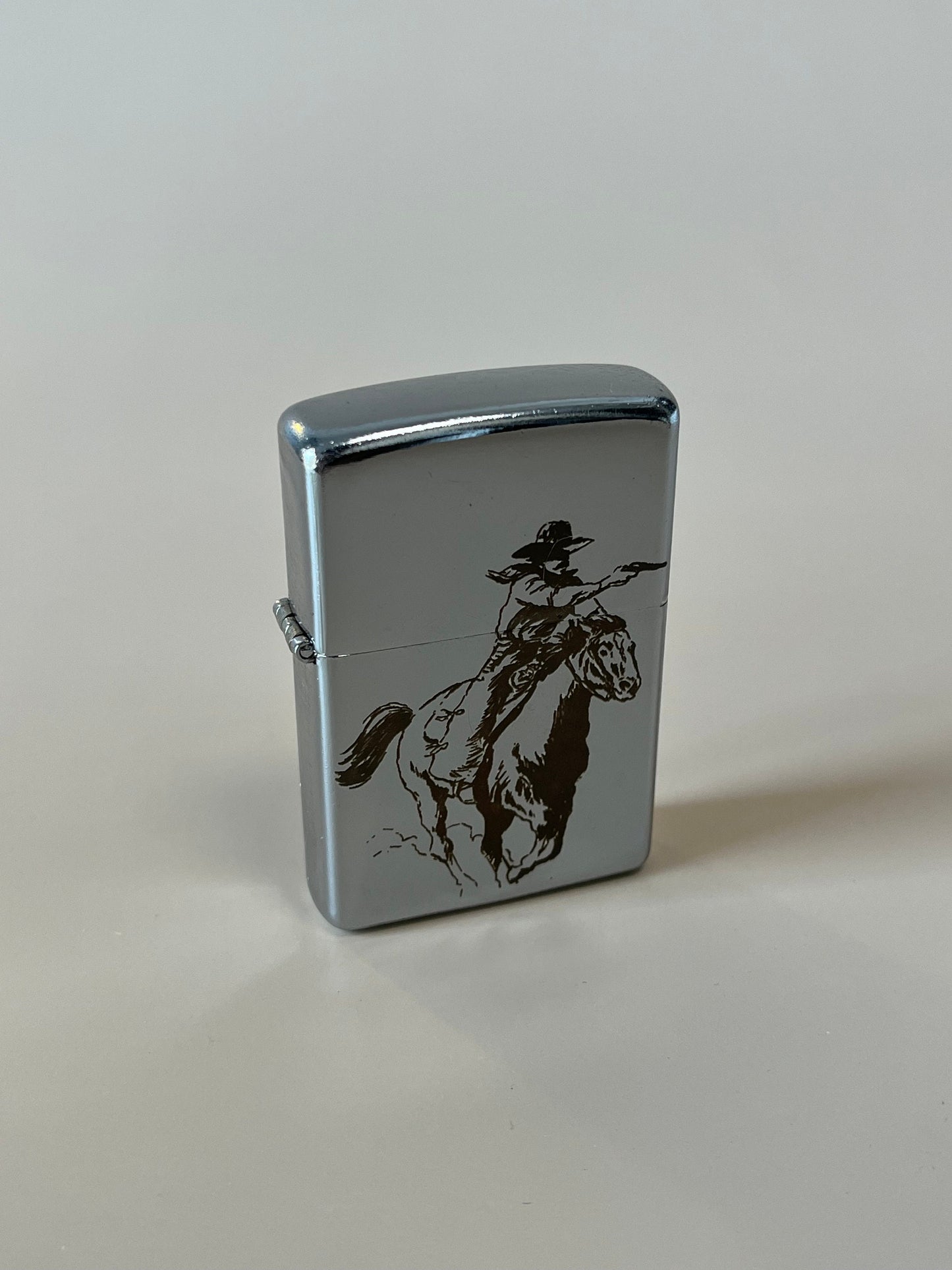 Engraved Cowboy Lighter Case - Steel Flip Oil Lighter